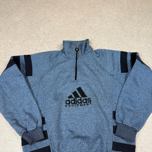 Adidas Equipment 1/4 Zip Jumper Medium Grey Fully Embroidered Logo