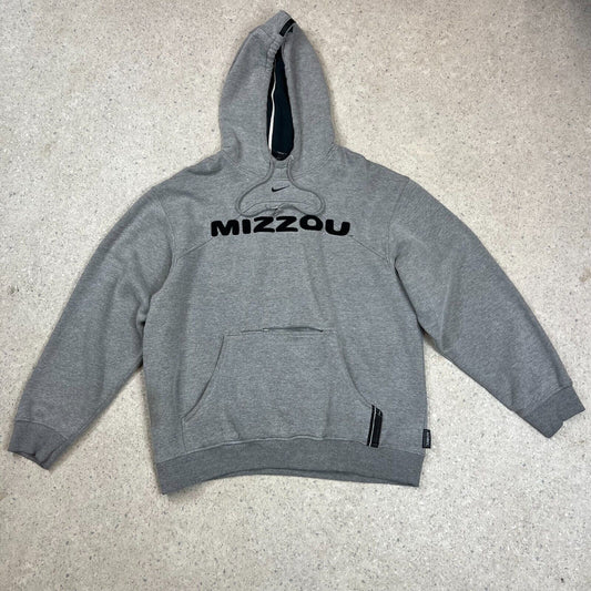 Nike Centre Swoosh Hoodie Medium Grey 90s Mizzou Hooded Sweatshirt