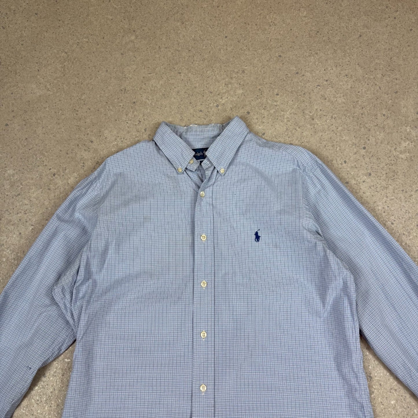 Ralph Lauren Shirt 16” Blue Check Embroidered Logo Button Down Long Sleeve