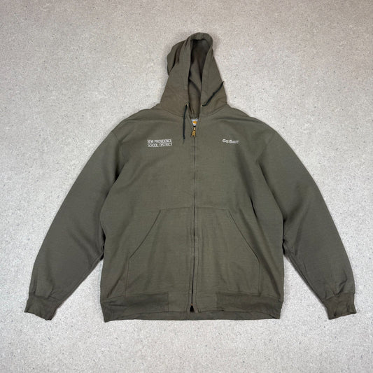 Carhartt Zip Up Hoodie XL Khaki Colourway Embroidered Logo Hooded