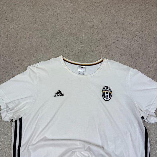 Adidas Juventus T Shirt Large White Black Embroidered Logo Short Sleeve