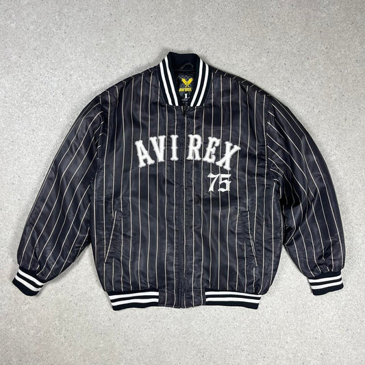 AVIREX black and white pinstripe bomber jacket L