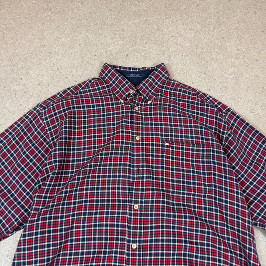 Tommy Hilfiger Button Up Check Shirt XL Embroidered Logo Red Blue Long Sleeve