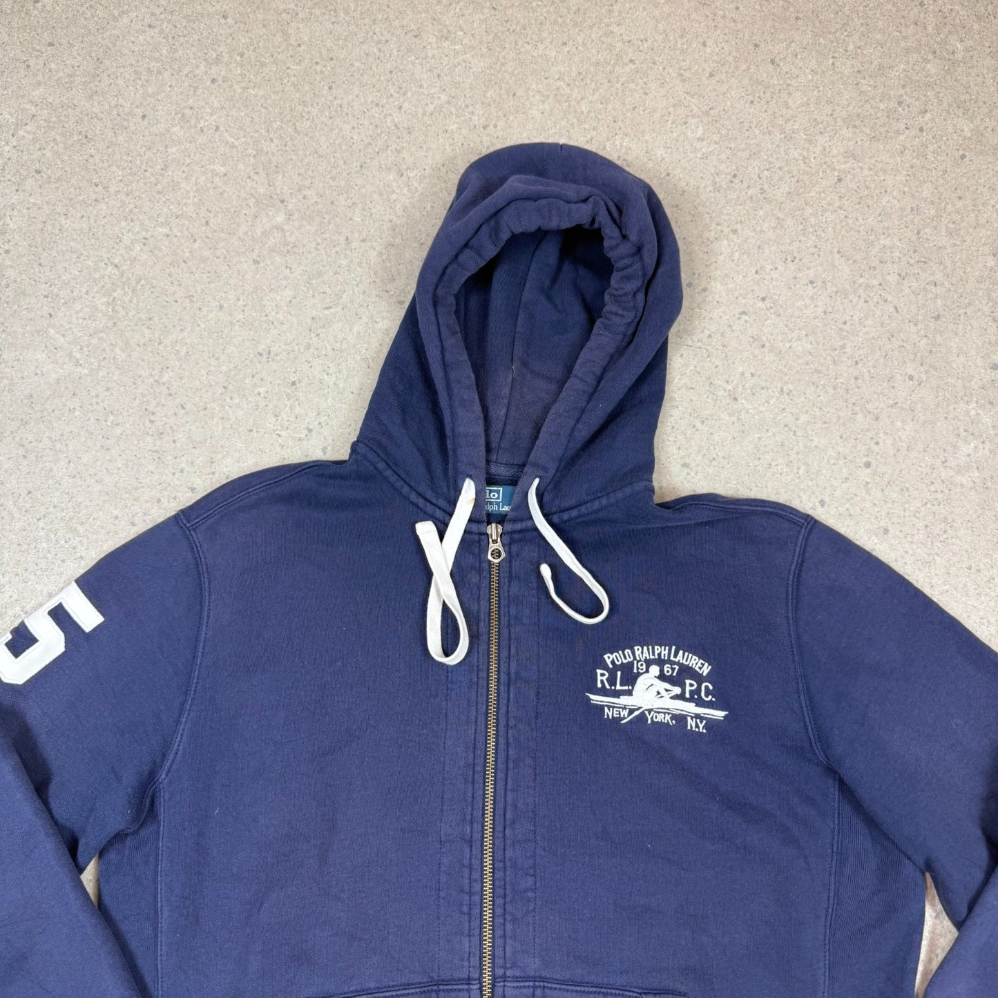 Ralph Lauren Zip Up Hoodie Large Navy Blue Embroidered Logo Hooded
