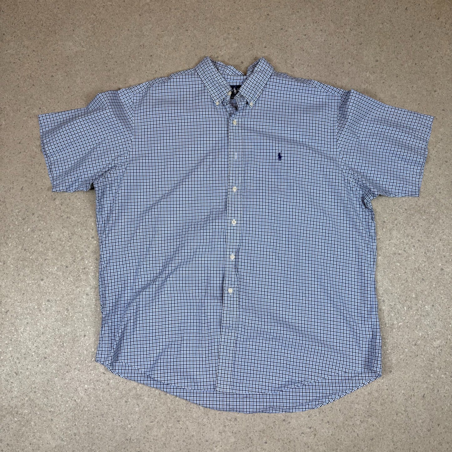 Ralph Lauren Check Shirt 2XL Short Sleeves Blue Embroidered Logo