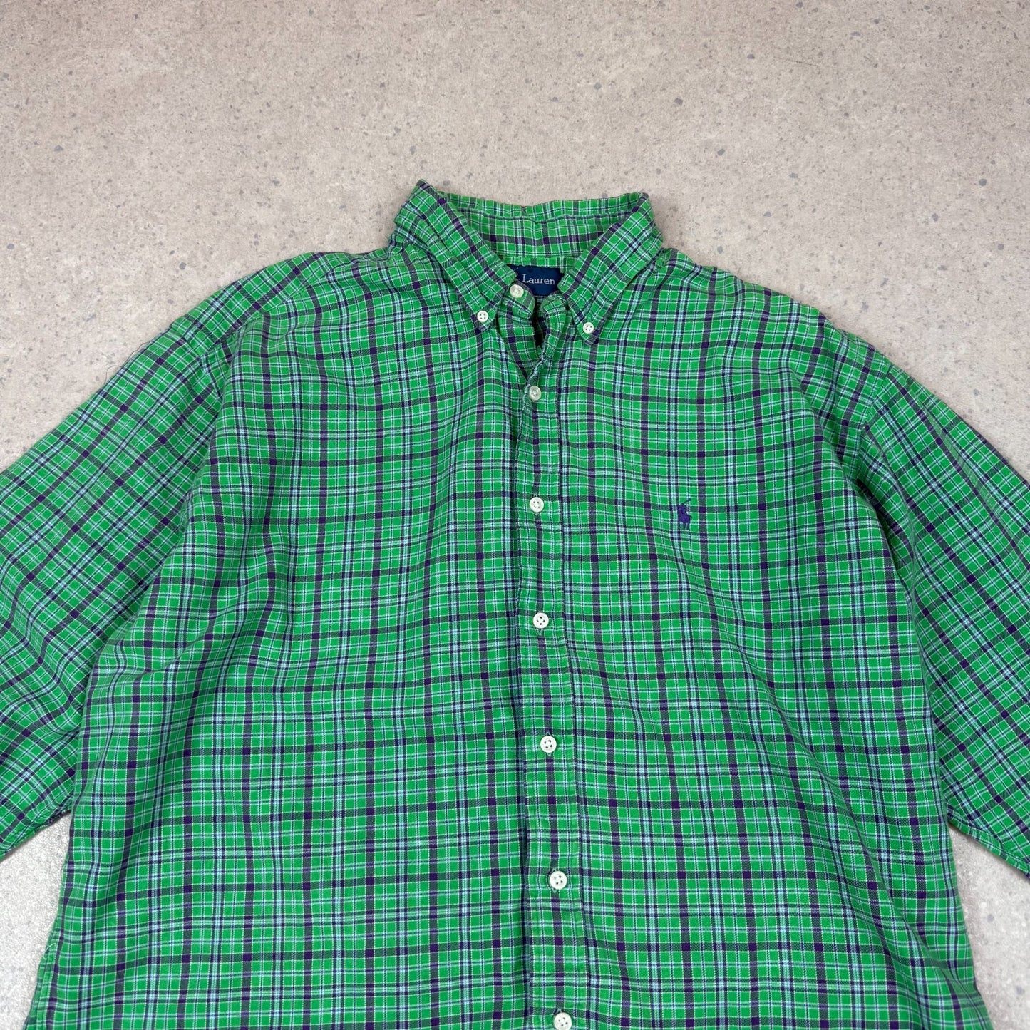 Ralph Lauren Shirt XL Green Check Cotton Embroidered Logo