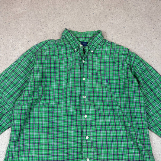 Ralph Lauren Shirt XL Green Check Cotton Embroidered Logo