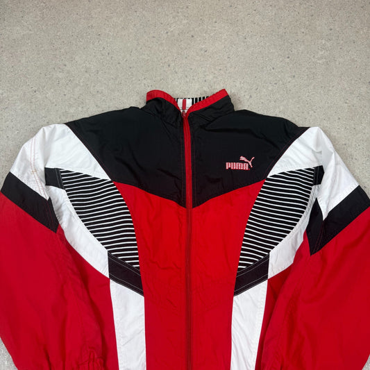 Puma Windbreaker Jacket Large Red Black Colourway Y2K Full Zip
