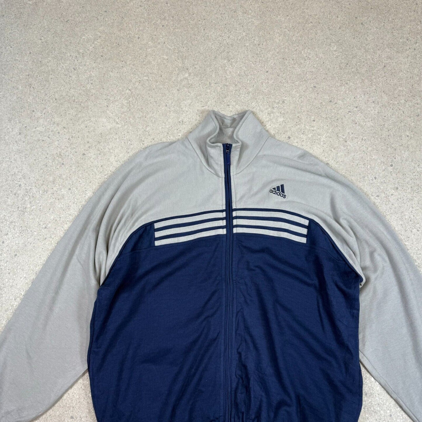 Vintage 90s Adidas Track Top Jacket XL Grey Blue Zip Up