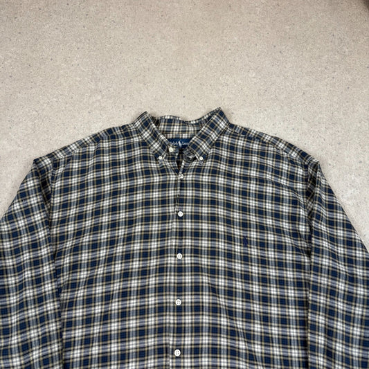 Ralph Lauren Shirt 3XL Navy Yellow Check Cotton Button Down