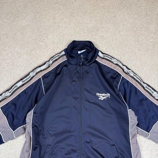 Reebok Track Top XL Y2K Navy Tan Activewear Athletic Jacket Zip Up