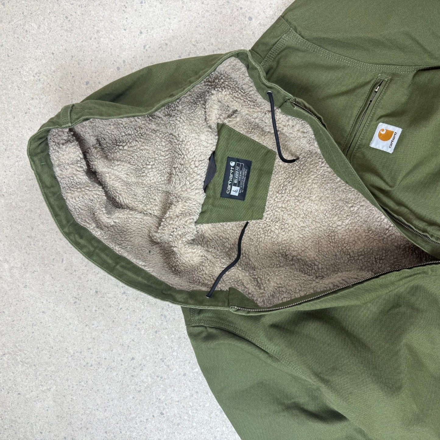 Carhatt Sherpa Active Jacket Medium Moss Green Lined Hooded Zip Up