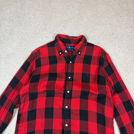 Ralph Lauren Shirt Medium Red / Black Soft Cotton Button Down Long Sleeve