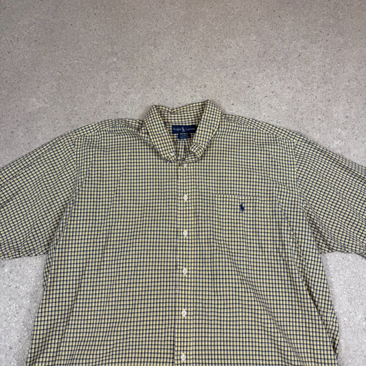 Ralph Lauren Shirt XXL Yellow Check Short Sleeve Button Down Blake Cotton