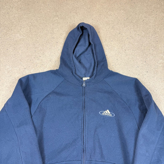 Adidas Hoodie Large 90s Blue Label Embroidered Logo Zip Up