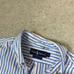 Ralph Lauren Shirt XL Blue White Striped Embroidered Logo Short Sleeve