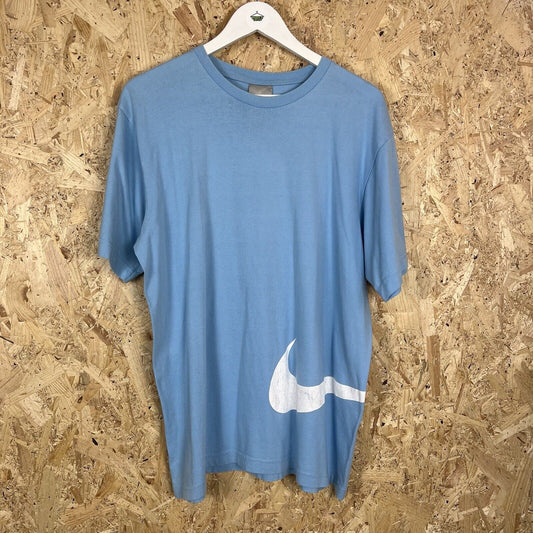 Nike Baby Blue T Shirt Y2K Wrap Around Swoosh Men’s Large