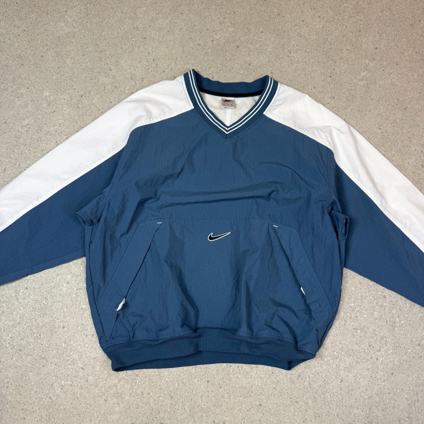 Nike Windbreaker Large Navy White Pullover 90s V Neck Zipped Pockets