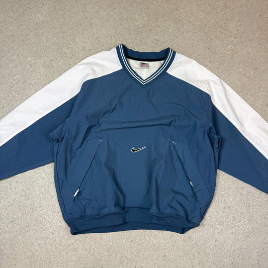 Nike Windbreaker Large Navy White Pullover 90s V Neck Zipped Pockets