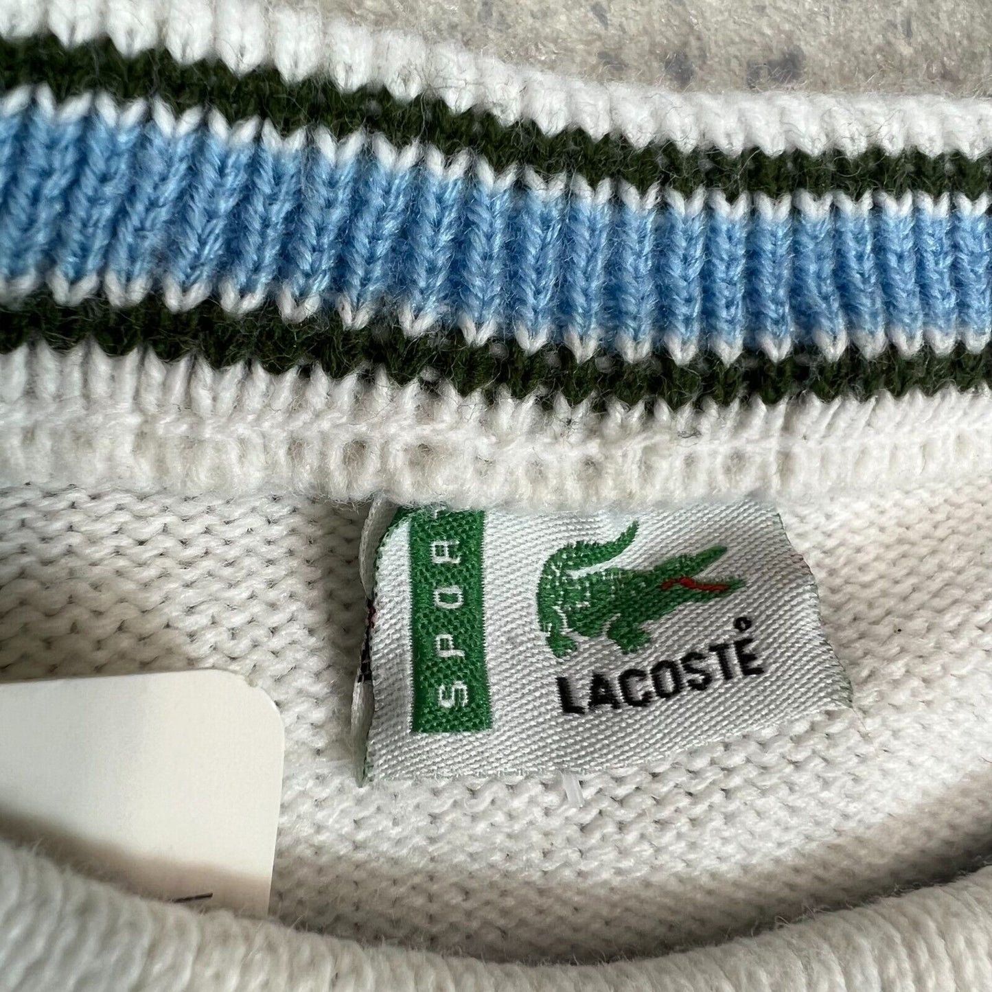 Lacoste Knit Sweater Mens White Black Striped Pullover Long Sleeve - small