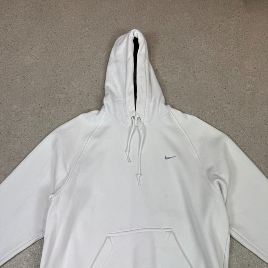 Nike Small Swoosh Hoodie Medium White Embroidered Swoosh Silver Tag Y2K
