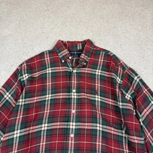 Ralph Lauren Flannel Shirt Large Red Cotton Check Short Sleeve Button Down
