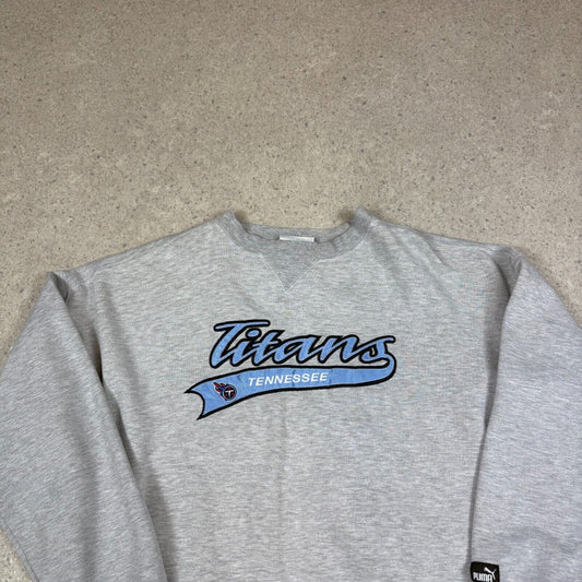 Tennessee Titans Sweatshirt XL Grey Puma 90s Sweater Embroidered Relaxed Fit