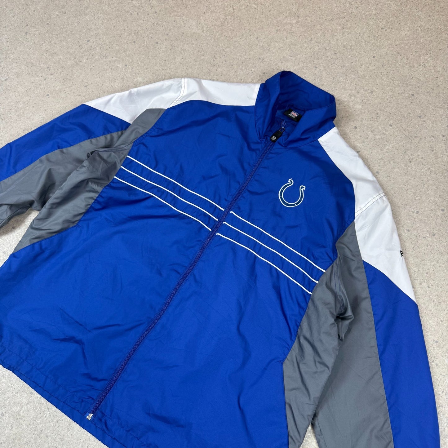 NFL Colts Windbreaker Jacket XL Blue Grey Embroidered Logo Zip Up