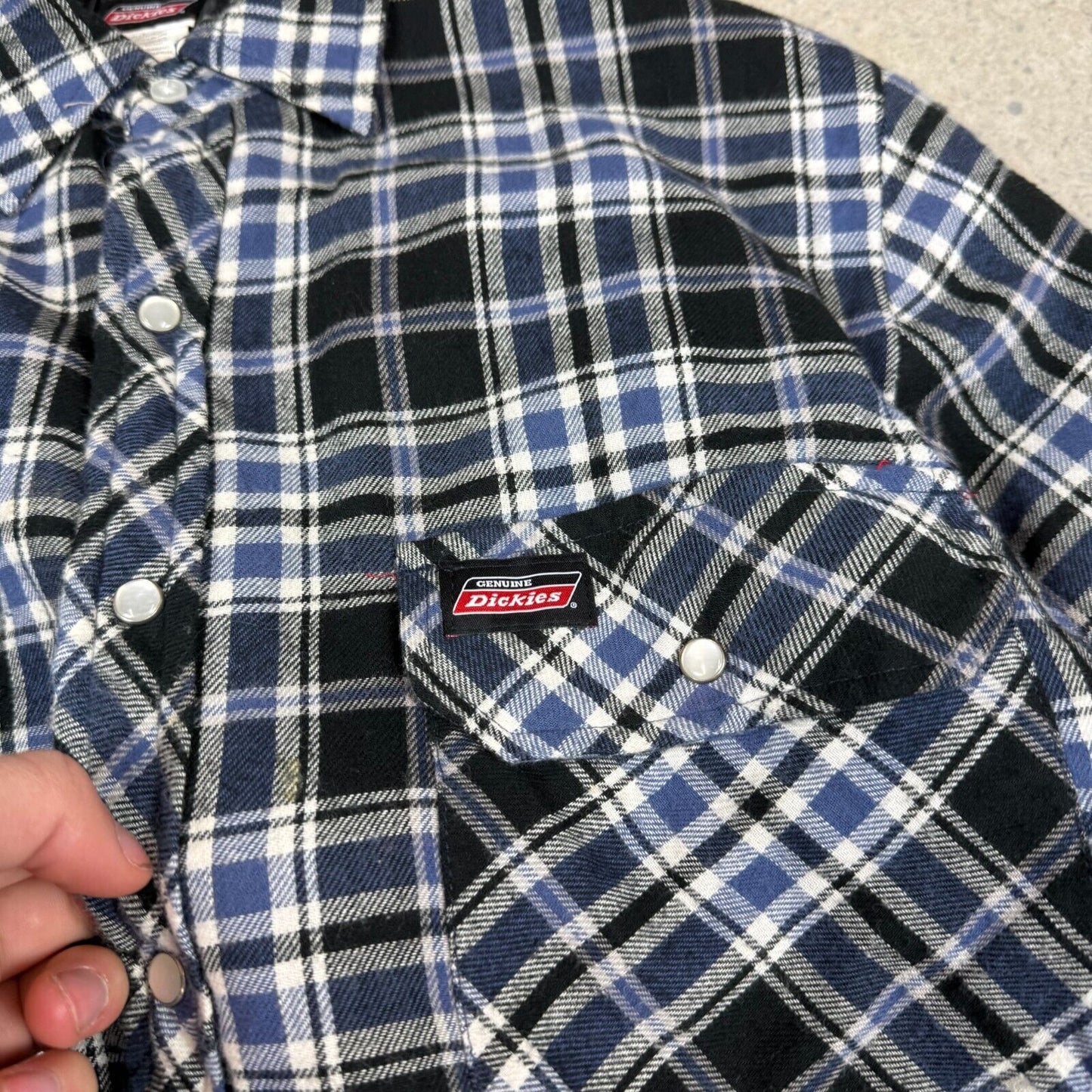Dickies Flannel Jacket Medium Black White Padded Lined Embroidered Logo