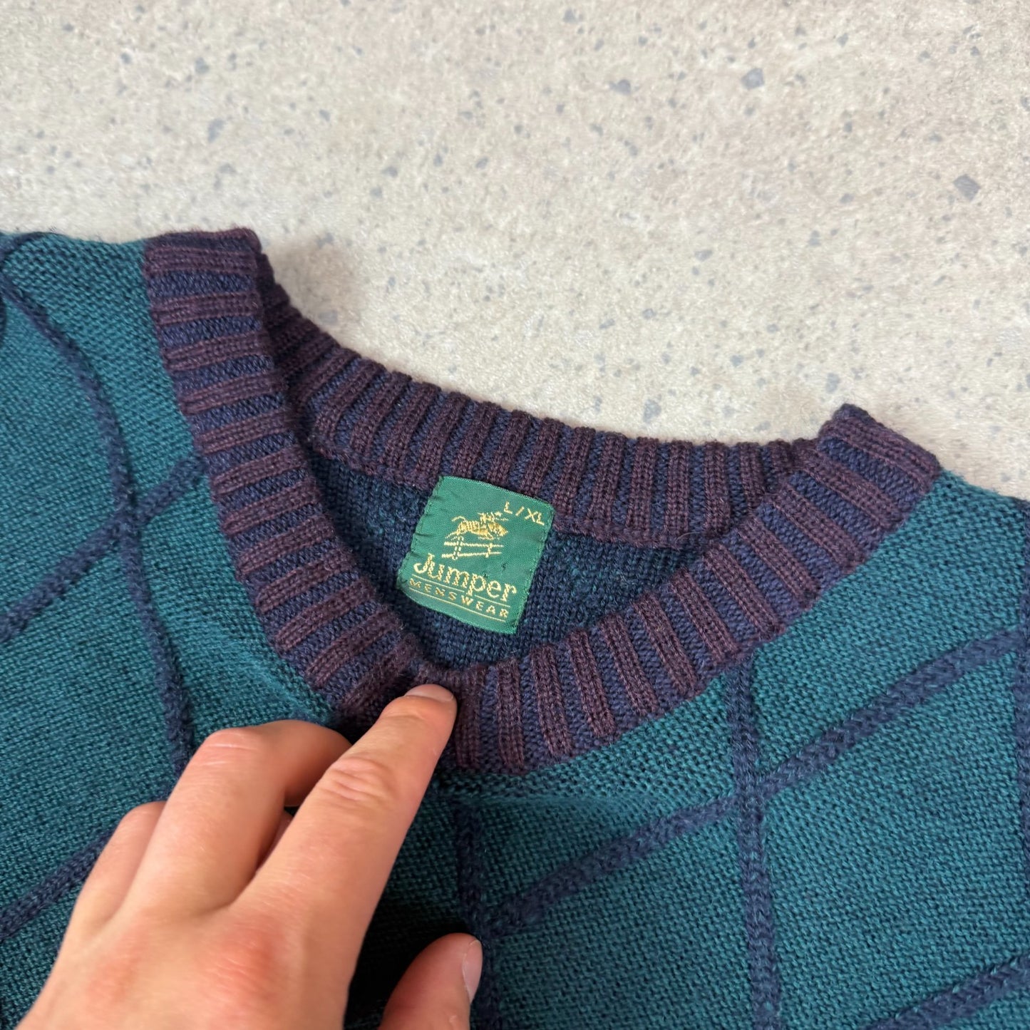 Unbranded Knit Jumper XL Heavyweight Knitted Green Burgundy