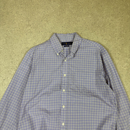 Ralph Lauren Shirt Large Purple White Check Long Sleeve 120 Poplin