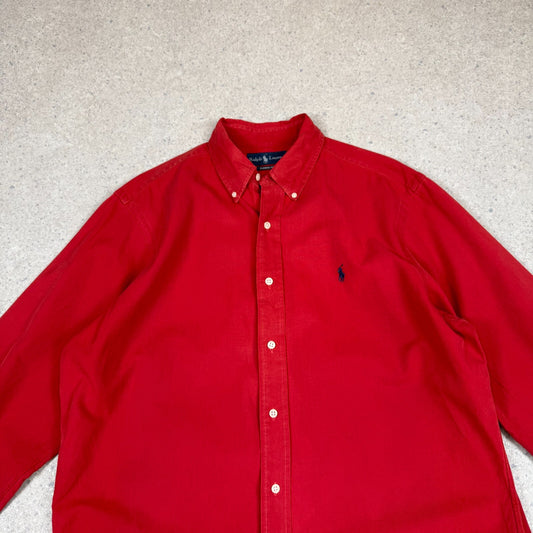 Ralph Shirt Large Red Colourway Thick Cotton Button Down Long Sleeve