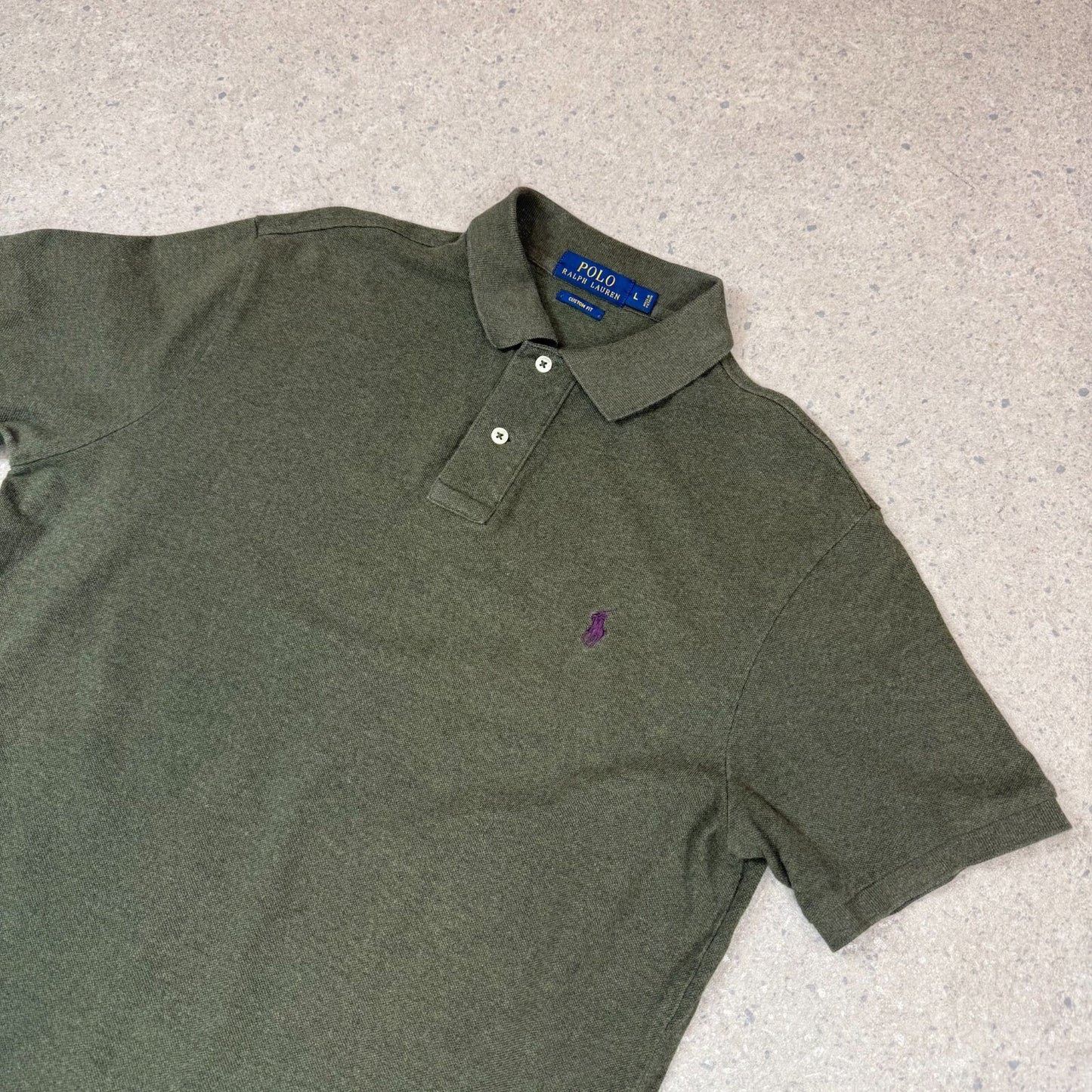 Ralph Lauren Polo Shirt Large Khaki Olive Embroidered Logo Short Sleeve