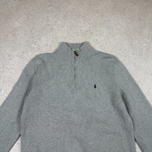 Ralph Lauren 1/4 Zip Jumper Large Grey Colourway Embroidered Logo Cotton