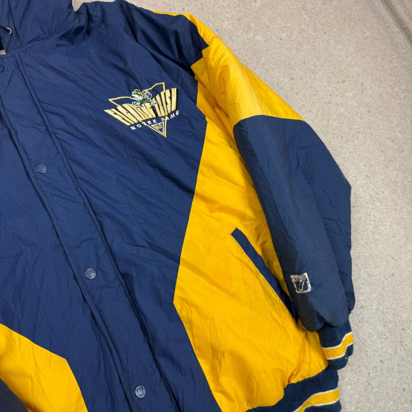 Vintage Mens Logo 7 Notre Dame Fighting Irish Full Zip Jacket XL Navy Yellow