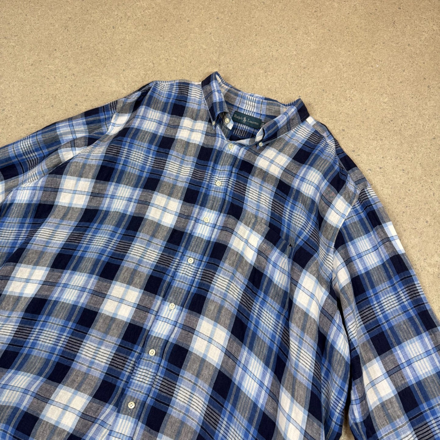 Ralph Lauren Flannel Shirt 4XL White Blue Colourway Button Down Long Sleeve