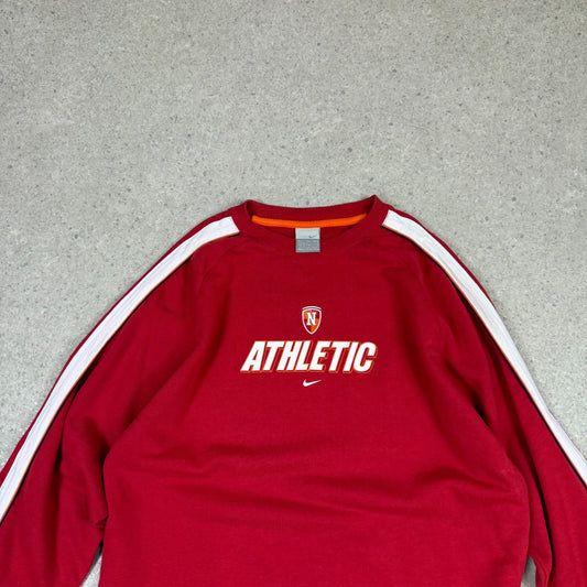 Nike Sweatshirt Medium Red Centre Swoosh Silver Tag Athletic Logo