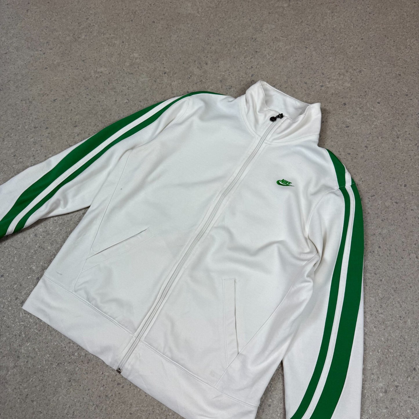 Nike Track Top Small Y2K Silver Tag White Green Swoosh Zip Up