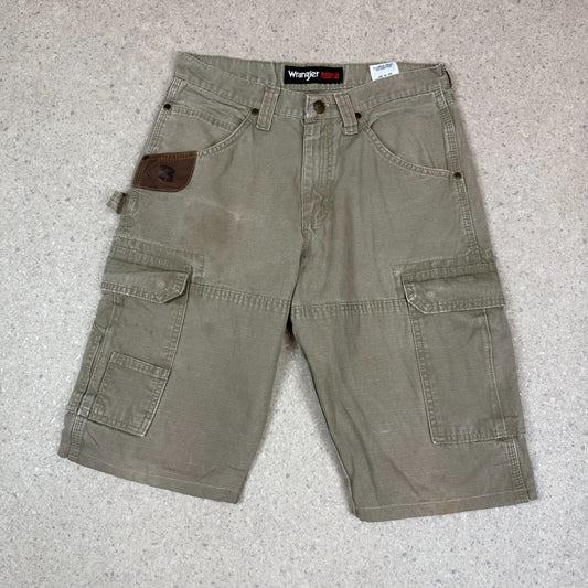 Wrangler Workwear Cargo Shorts 30” Khaki Green Denim Vintage Aesthetic Pockets