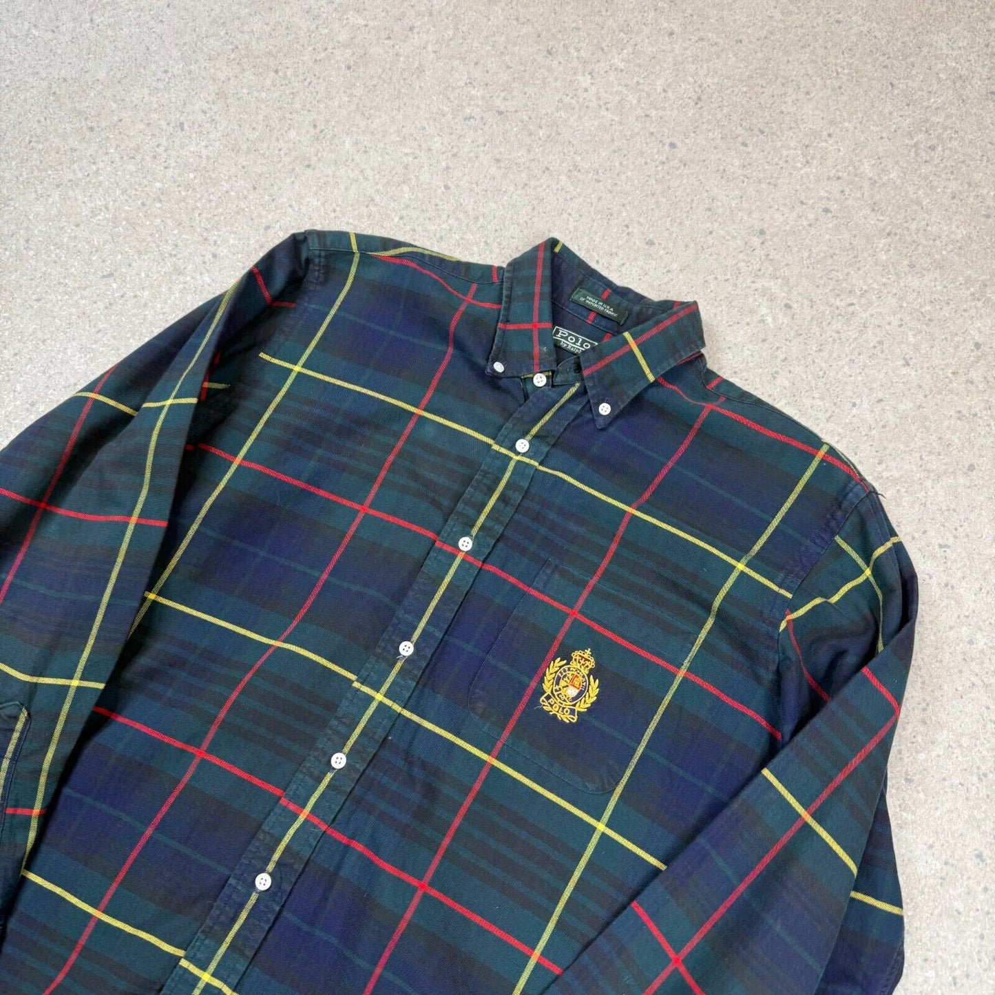 Polo Ralph Lauren Check Shirt Medium Blue Green USA Embroidered Logo