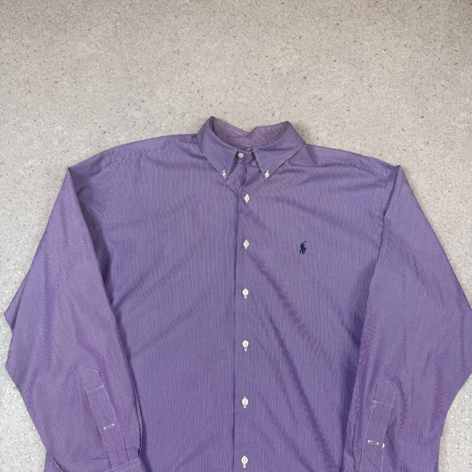 Ralph Lauren Shirt XL Purple Striped Embroidered Logo Long Sleeve