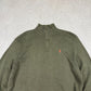 Ralph Lauren 1/4 Zip Jumper Large Khaki Knit Cotton