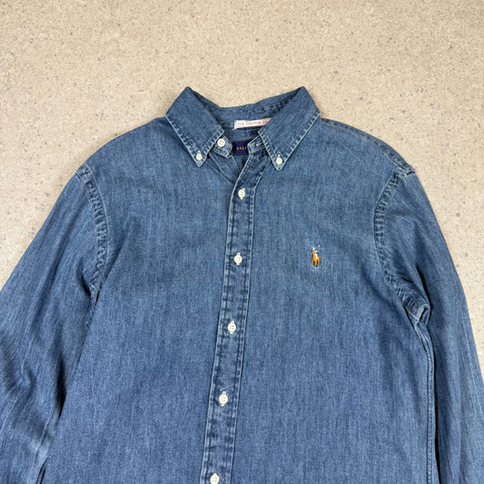 Ralph Lauren Denim Shirt Small Blue Embroidered Logo Button Down