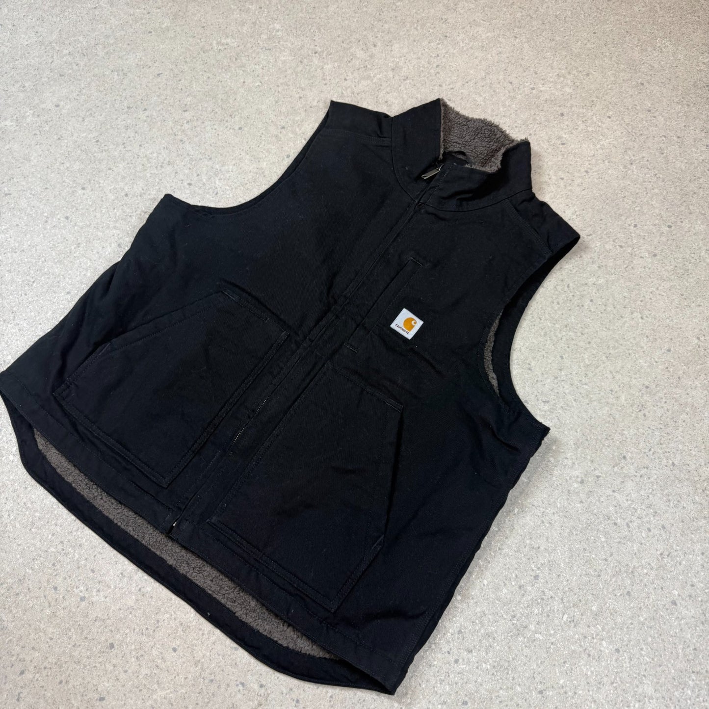 Carhartt Black Vest Large Fleece Lined Embroidered Logo
