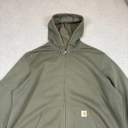 Carhartt Hoodie 2XL Loose Fit Moss Green Colourway Zip Up Fleece Lined