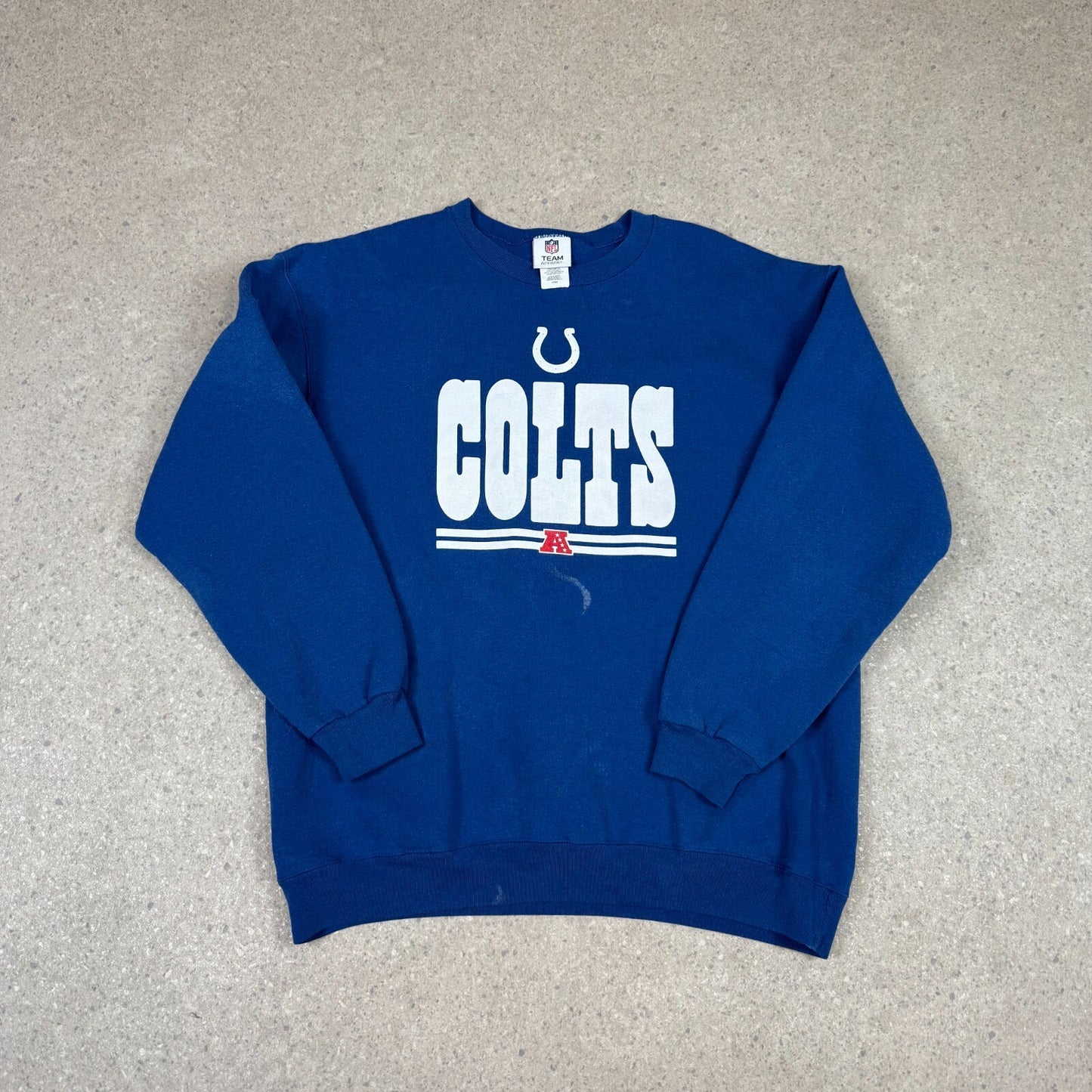 Colts NFL Sweater Large Blue Colourway Vintage Spell Out Logo Long Sleeve