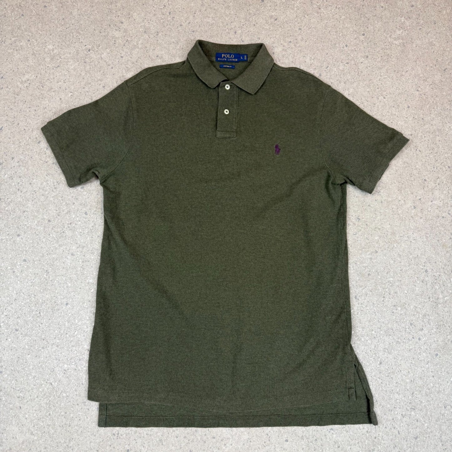 Ralph Lauren Polo Shirt Large Khaki Olive Embroidered Logo Short Sleeve