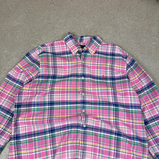 Ralph Lauren Shirt XL Check Embroidered Logo Pink Colourway