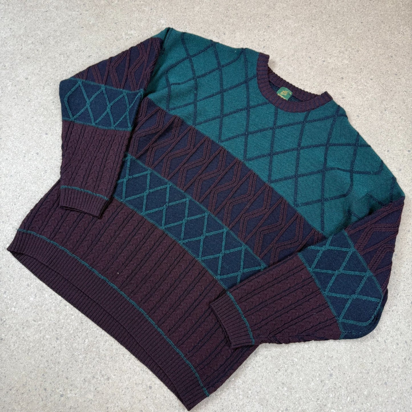 Unbranded Knit Jumper XL Heavyweight Knitted Green Burgundy