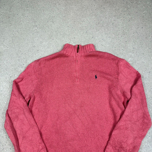 Polo Ralph Lauren 1/4 Zip Jumper Large Pink Colourway Cotton 90s